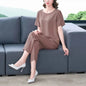 Cotton Silk Suit Summer Women's Sets New Casual Solid Color Short Sleeve Ankle-Length Pants 2 Piece Set Middle Age Mother Outfit