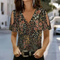 Women Floral Print Cold Shoulder Blouse V Neck Short Sleeve Casual Summer Tops