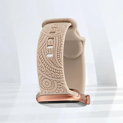 Apple Watch Engraved Silicone Band, Ornamental or Leopard