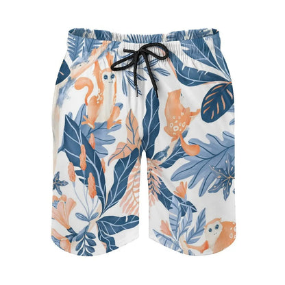 Men's Leaf Printed Pattern Casual Shorts Boys Summer Cool Hawaiian 3D Printed Casual Swim Trunks Drawstring Surfboard Shorts
