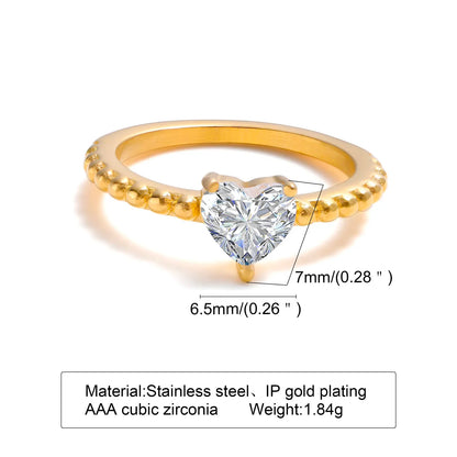 Minimalist Water Drop White Zircon Women Ring, Wave Drop Stainless Steel Ring, 18K Gold Plated Waterproof Luxury Jewelry