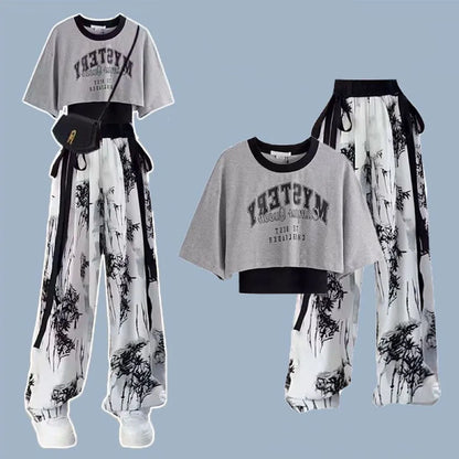 Summer New Korean Style Short Sleeved T-Shirt Top Ink Retro Printed