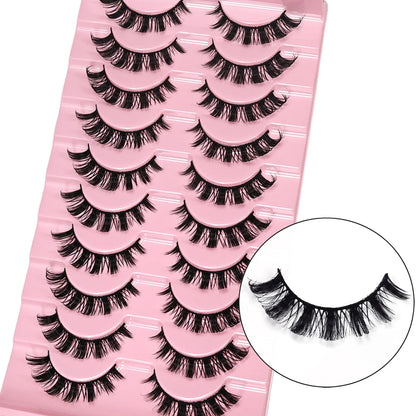 10 Pairs Messy Fluffy Russian False Eyelashes DD Deep Curl Hybrid Faux Mink Volume Strip Lashes for Casual Selfie Look