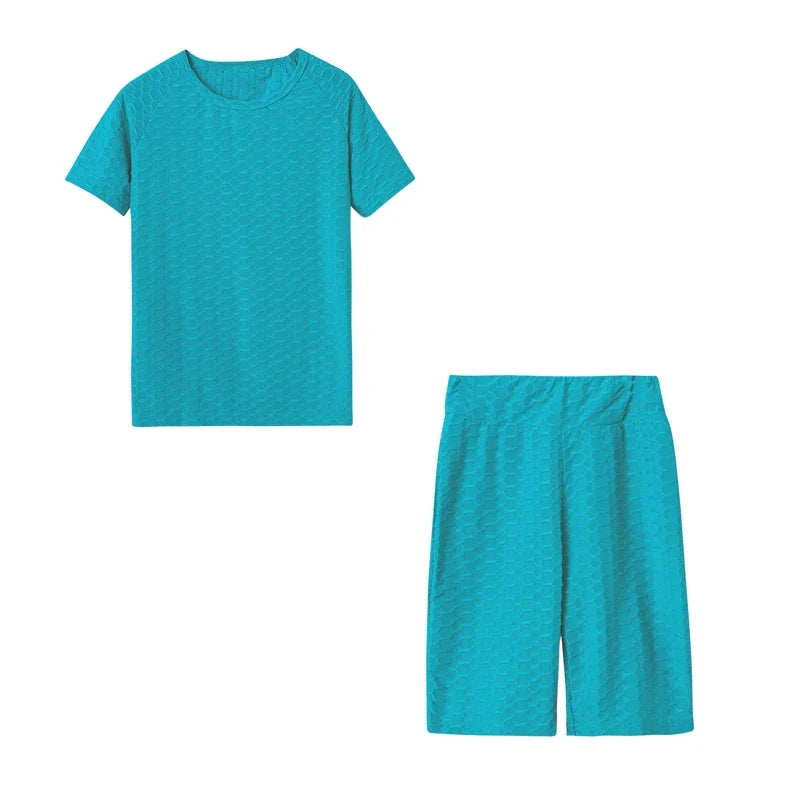 New Summer Round-Neck Solid Color Short-Sleeved Two-Piece Yoga Shorts