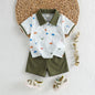 Baby Boy Polo 2‑piece Set, Printed Lapel Short‑sleeve Top with Solid