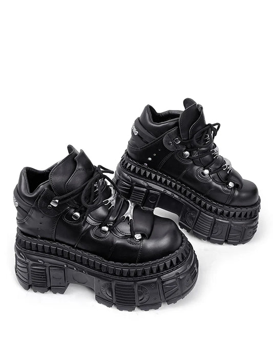 2025 Woman Sneakers New Punk Style Women Shoes Gothic Ankle Rock Boots Lace-up Heel Height Platform Shoes Woman Metal Decor