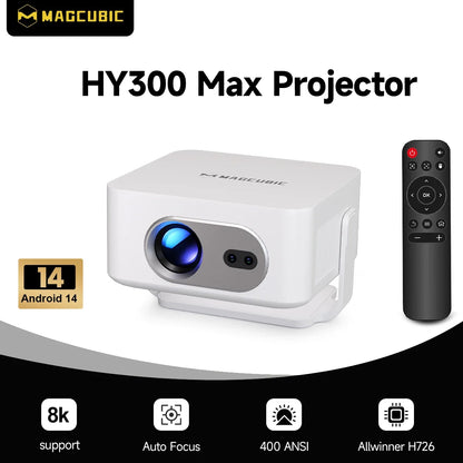 Magcubic 8K Native 4K Projector 400ANSI 14 Android Auto Focus Portable Outdoor HY300Max with Wifi6 BT5.4 Allwinner H726 720P