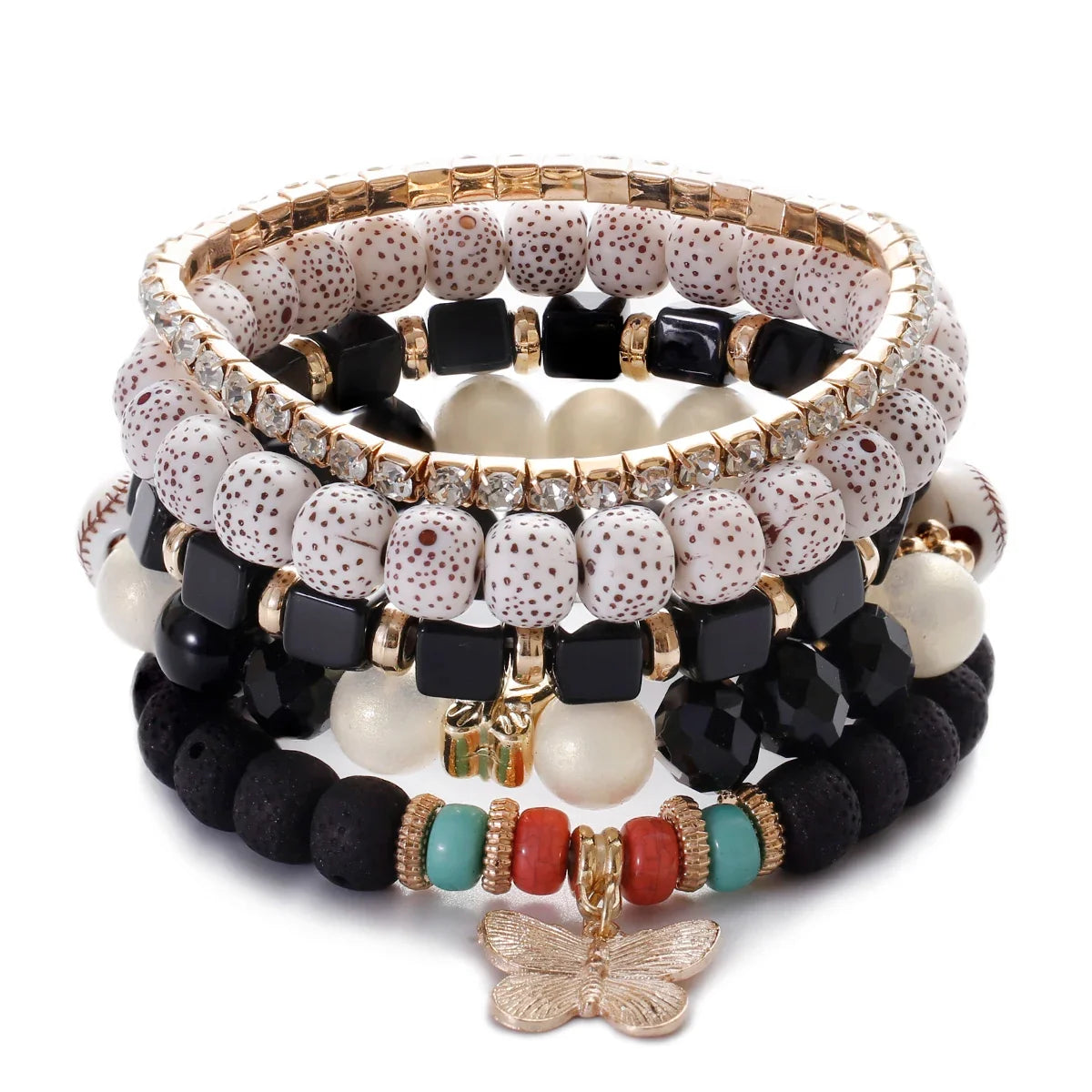 3pcs Boho Bohemian Pink Butterfly Pendant Charm Beads Bracelets Set For Women Stone Wristband Bracelet Bangles Pulseras Feminina