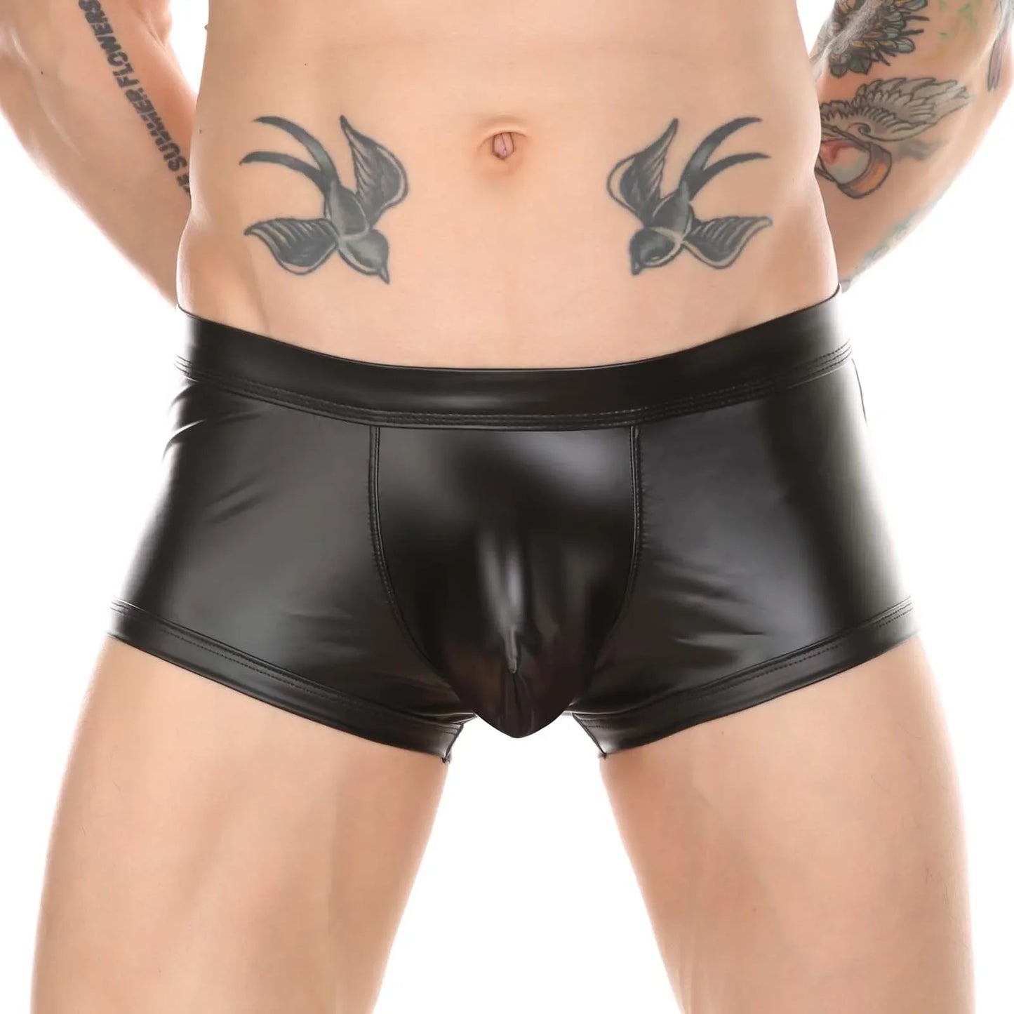 CLEVER-MENMODE Men's Boxers Faux Leather Underwear Wet Look Sexy Panties Open Butt G String Underpants Buttocks Boxershorts Club