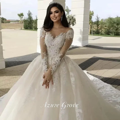 Azure Customized Women A-Line Wedding Dresses Sexy Lace Long Sleeves Tulle Bridal Gowns Engagement Banquet Robes De Mariee