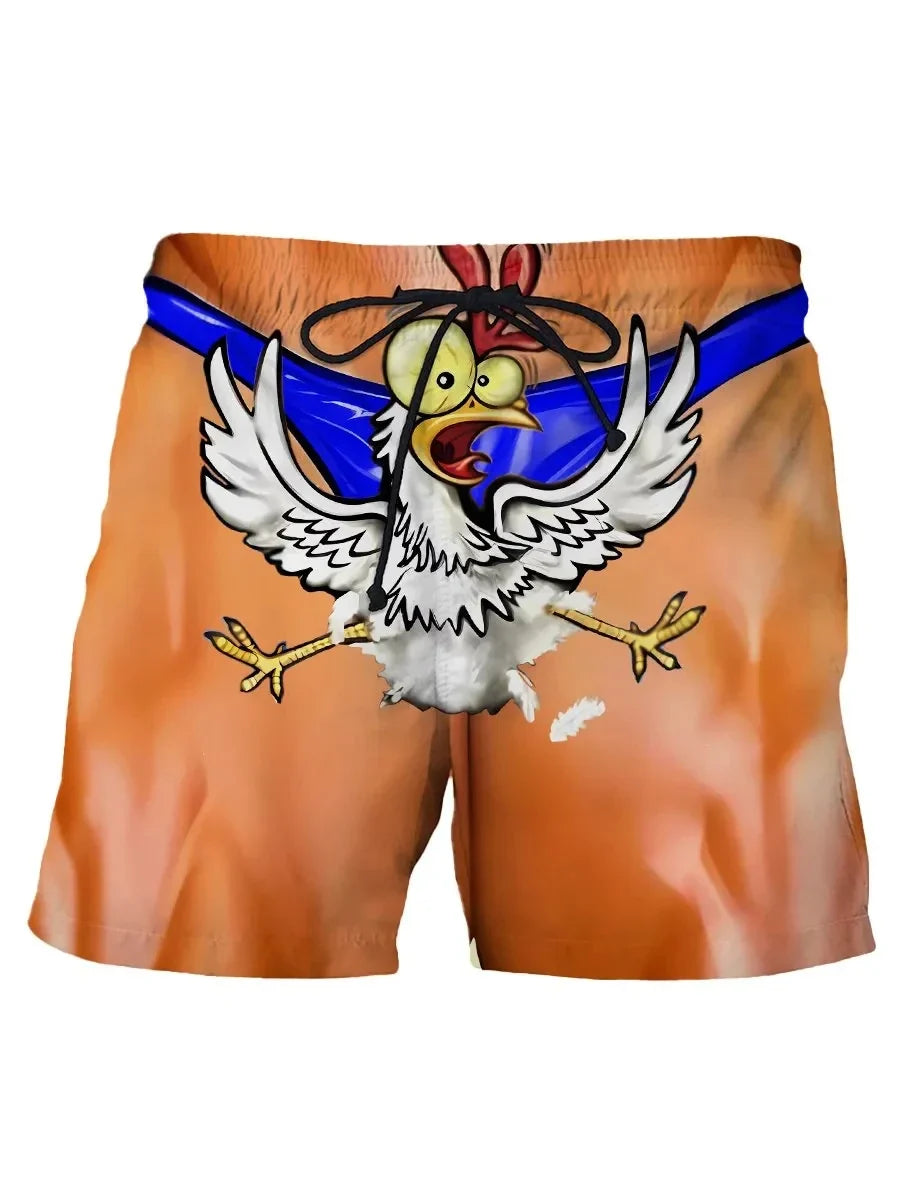 Summer New Men's Board Shorts Swimming Pants Drawstring Funny Shorts Fake Shorts Underwear Printed Micro Elastic Shorts