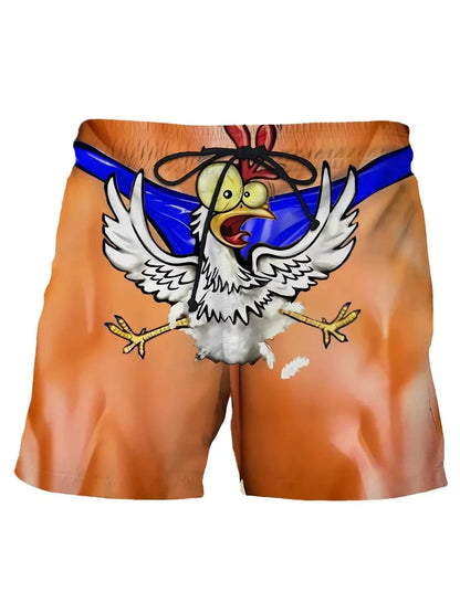 Summer New Men's Board Shorts Swimming Pants Drawstring Funny Shorts Fake Shorts Underwear Printed Micro Elastic Shorts