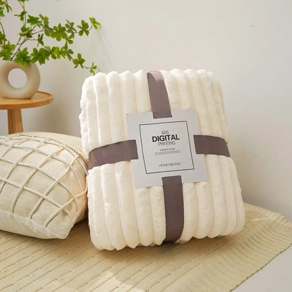 Ultra Soft Faux Rabbit Fur Throw Blanket Warm Plush Striped Blankets Conditioning Quilt Fluffy Throws for Couch Chair Sofa