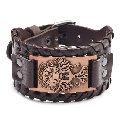 Trendy Viking Bracelet Nordic Rune Compass God Bird Charm Men's Bracelet New Fashion Leather Woven Jewelry Accessorie Party Gift