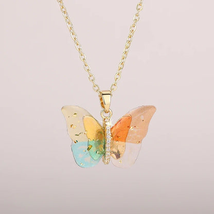Huitan Aesthetic Butterfly Pendant Necklace for Women Silver Color/Gold Color Inlaid Shiny CZ Fashion Party Accessories Jewelry