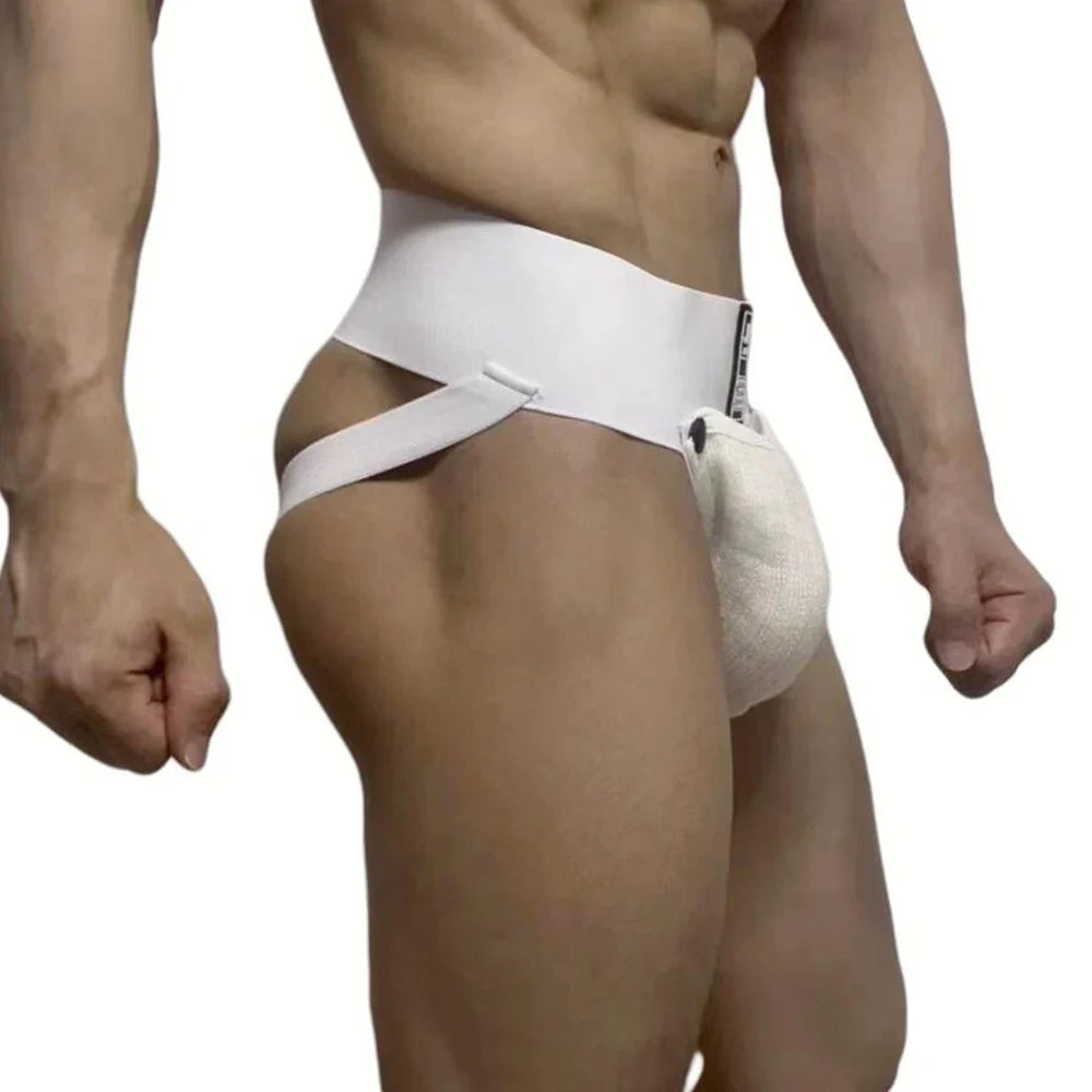 Athletic Supporters Work Out  Men's Underwear Sexy Jockstrap with Woollen Removable Codpiece Big Bulge Pouch Panties Underpants