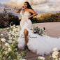 Customized Tulle Slit Ruffle Train Mermaid Wedding Dress 2026 One Shoulder Heavy Beaded Brides Wedding Dresses Luxury W1492