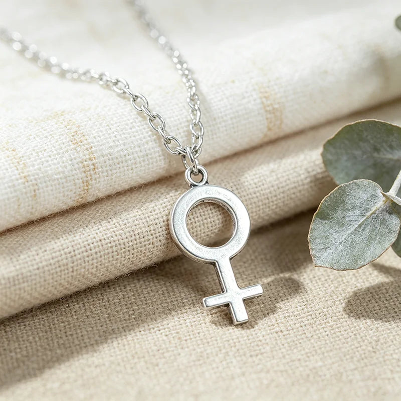 Female Symbol Pendant Necklace - Minimalist Metal Jewelry for Women and Girls