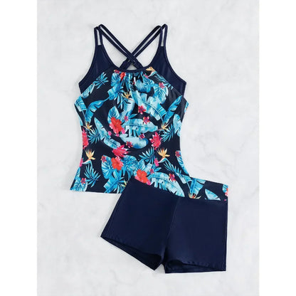 Women's Striped Cross-Back Tankini Set