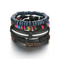New Trendy Retro 4pcs/Set Bracelets & Bangles Men's Multilayer Black Leather Jewelry Charm Pulseiras Boyfriend Wristband