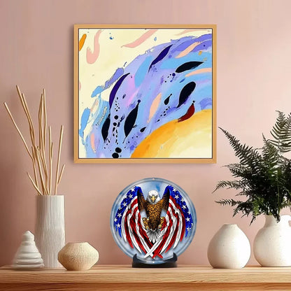 Round Metal Tin Sign Rustic Wall Decor,Patriotic American Flag Eagle,Suitable for Home and Kitchen Bar Cafe Garage Wall Decor