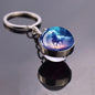 Horse Pattern Keychains White Brown Horse Racing Double Sided Glass Ball Pendant Key Chain Fashion Animal Jewelry Keyring Gift