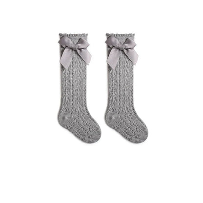 Summer Baby Girls Socks Toddler Bow Long Sock Kids Knee High Soft Cotton Mesh Stocking Spanish Style Hollow Out Lace Socks 0-3Y