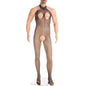 Men Sexy Fishnets Crotchless Jumpsuits Stocking Erotic Lingerie Cutouts Open Bras See-Through Pantyhose Exposed Costume Catsuits