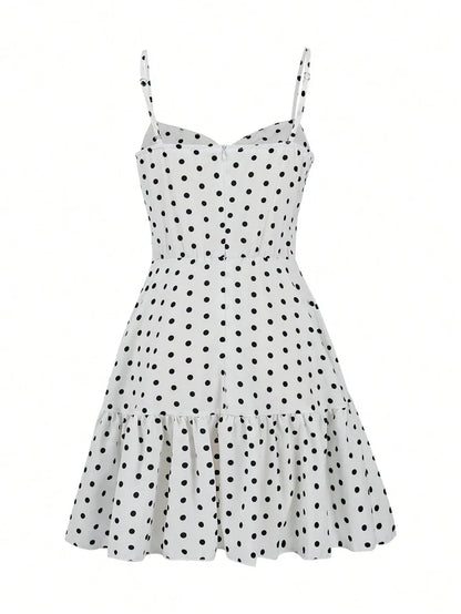 Summer New Women's Polka Dot Mini Dress, Sexy Spaghetti Strap Ruffle