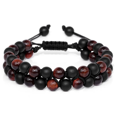 Men Triple Protection Stone Bead Bracelet Double Layers Tiger Eye Hematite Obsidian Rope Wrap Bracelet Handmade Jewelry Gift
