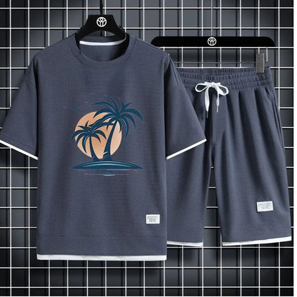 Men's Waffle Summer Casual Tracksuit Set