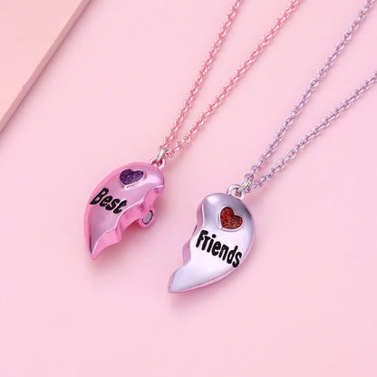 A Girl 2Pcs/set Multicolour Heart-shaped Stitching Best Friend Bestie Necklace BFF Friendship Jewelry Gifts for Girls