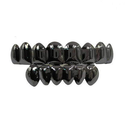 YOUNGX Top Bottom Smooth Black Color Teeth Grillz Braces Hip Hop Glossy Tooth Caps For Women Men Jewelry Wearable Dental Grills