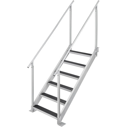 SucceBuy 4/6 Step Dual Handrails Dock Ladder Aluminum with Rubber Mat 30"-39" Adjustable Height for Lake Marine Boarding Pool