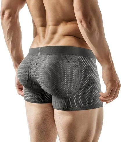 Men's Sexy Ice Mesh Breathable Butt Lift Boxer Briefs Underwear, Comfy Padded Underwear Boxer with Hip Pad Buttocks Boxer Trunk