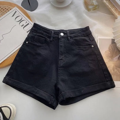 High Waist Wide Leg Casual Jeans Shorts Women's Summer Fashion Slimming A-Line Shorts Blue Denim High Waist Loose Cover Hip