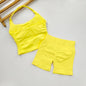 VEQKING Seamless 2pcs Women Yoga Sets Open Back Longline Sports Halter Bras Running Tank Tops Scrunch Butt Gym Workourt Shorts