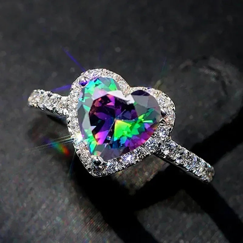 2025 New European and American Peach Heart Ring Women's Personalized Love Shaped Zircon Inlaid Diamond Fashion Jewelry Wholesale