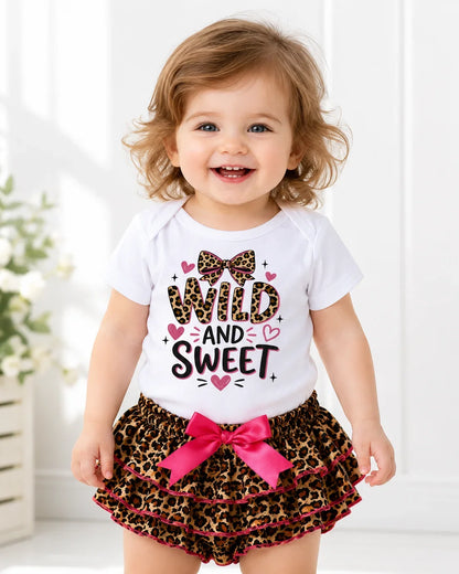 Baby Girl 2pcs Outfit Wild and Sweet Leopard Print Short Sleeve