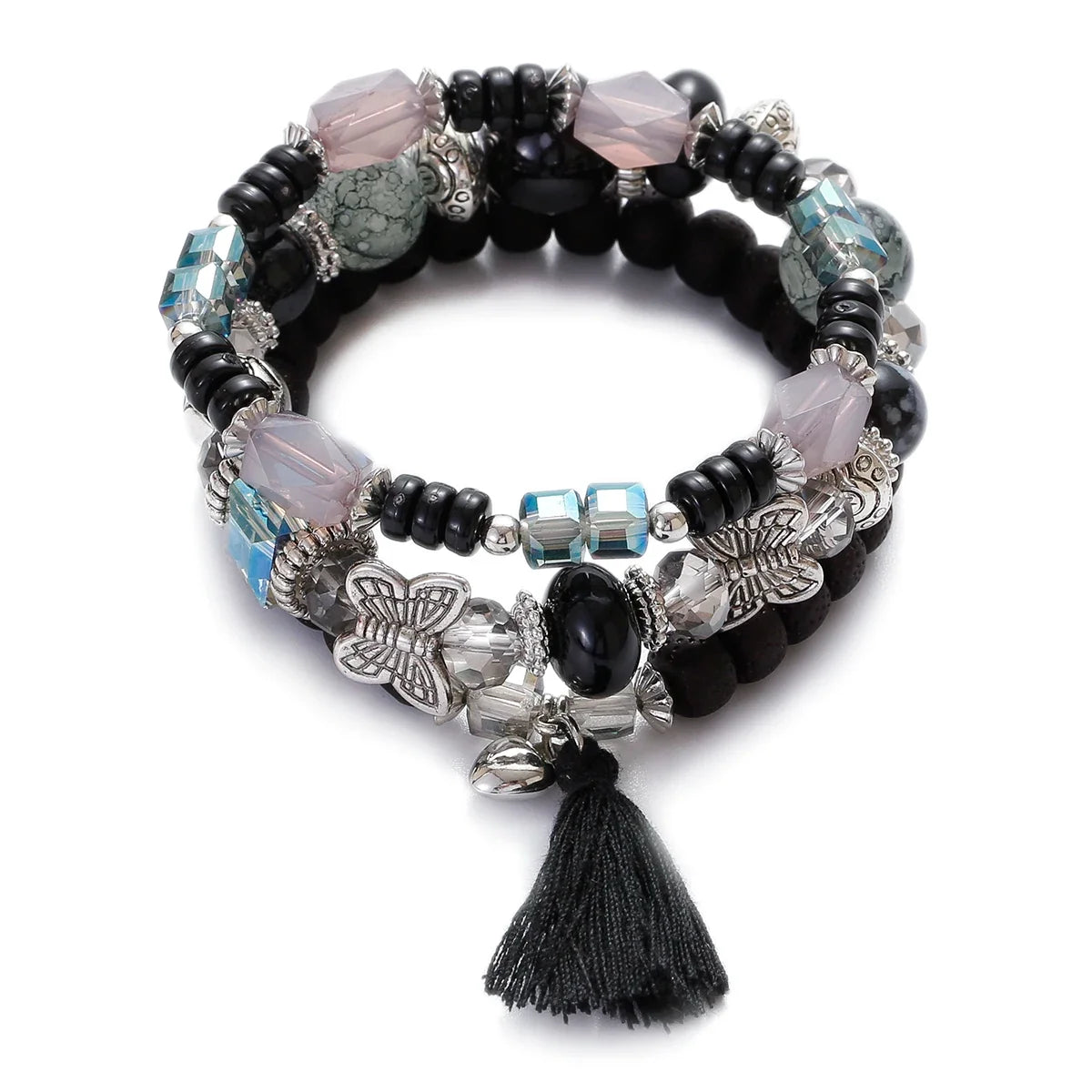 3pcs Boho Bohemian Pink Butterfly Pendant Charm Beads Bracelets Set For Women Stone Wristband Bracelet Bangles Pulseras Feminina