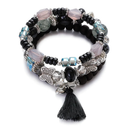 3pcs Boho Bohemian Pink Butterfly Pendant Charm Beads Bracelets Set For Women Stone Wristband Bracelet Bangles Pulseras Feminina