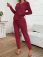Casual V-Neck Knitted Pit Strip T-Shirt Long-Sleeved Womes Suit Autumn
