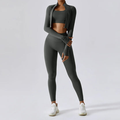 Women's 3-Piece Activewear Set – Sports Bra, Leggings & Long-Sleeve Top