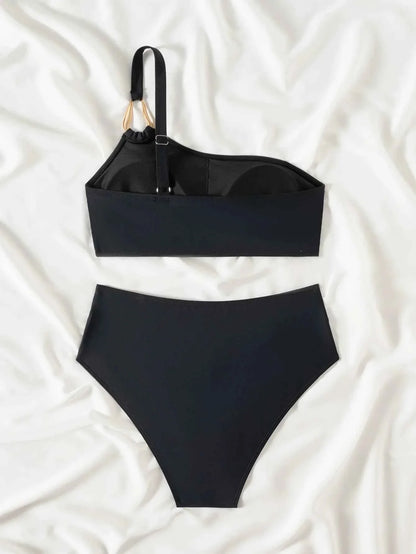 Metal Buckle One Shoulder Bikini Set 2026
