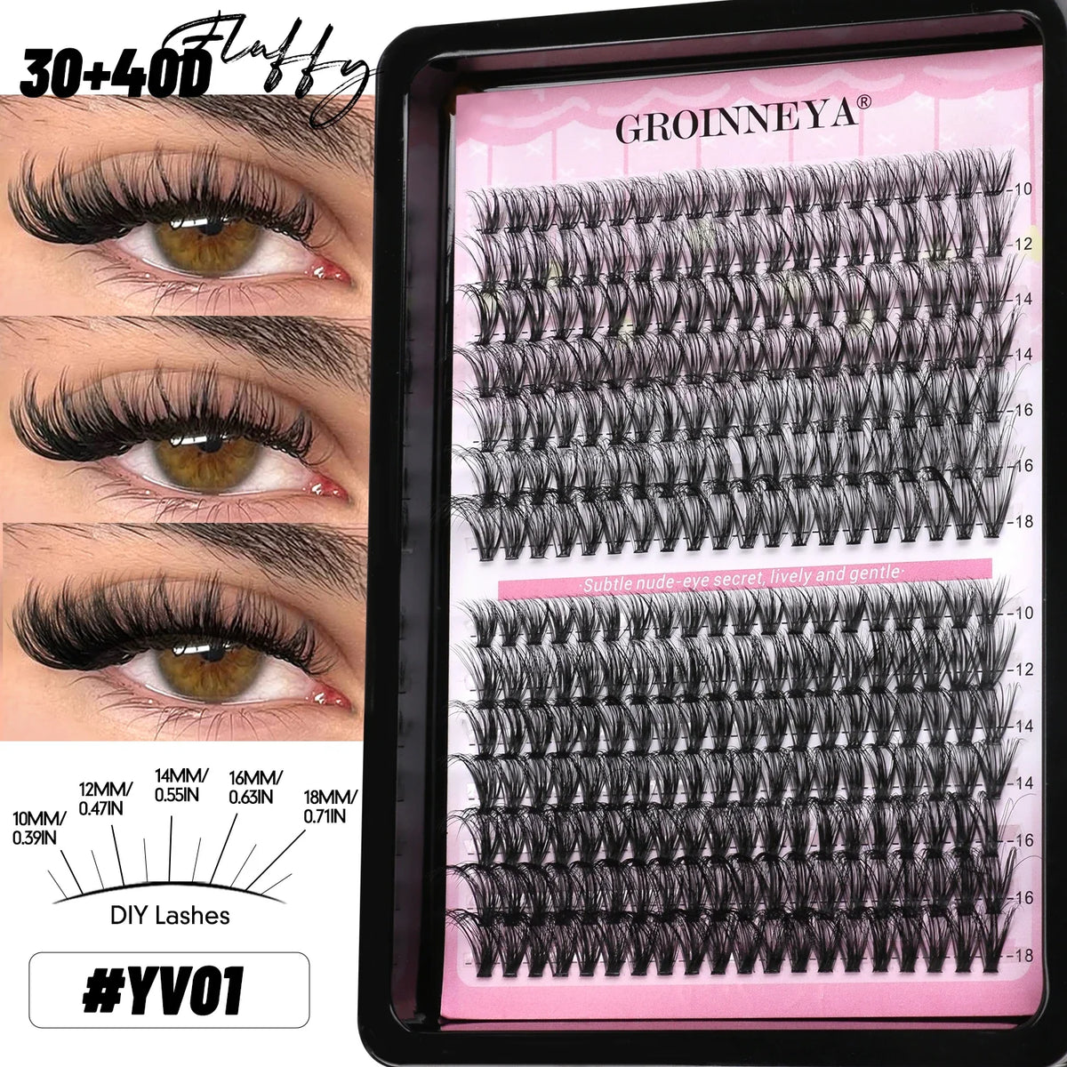 GROINNEYA Lash Clusters Wispy Eyelash Clusters Eyelash Extensions Natural Volume Lash Extensions DIY Individual Lashes Makeup