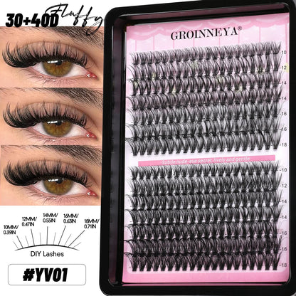 GROINNEYA Lash Clusters Wispy Eyelash Clusters Eyelash Extensions Natural Volume Lash Extensions DIY Individual Lashes Makeup