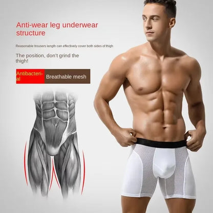 Men's Long Boxer Underwear Man Sexy U Convex Mesh Breathable Panties Extended Wear-Resistant Legs Men Boxershorts Plus Size 6XL
