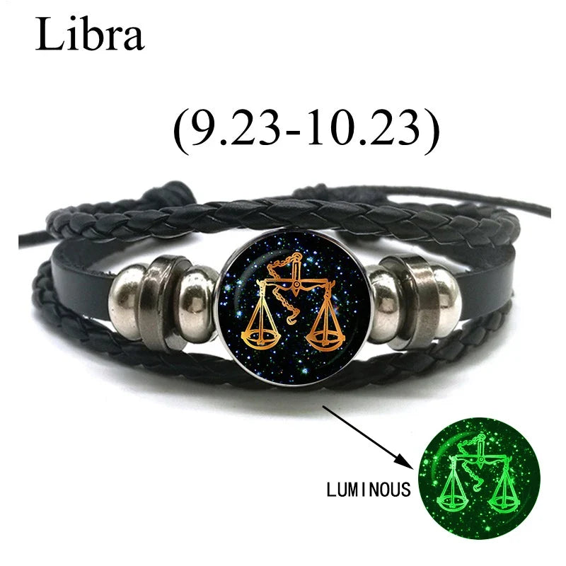 12 Zodiac Signs Leather Bracelet for Men Women Virgo Libra Scorpio Aries Taurus  Braided Rope Bracelets Birthday Gift Wholesale