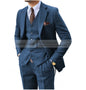 3 Pieces Men's Suits Tweed Herringbone Slim Fit Business Cauasl