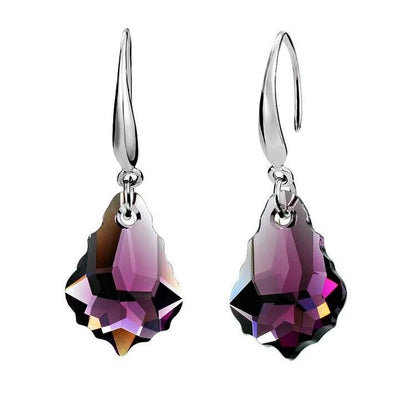 Purple Crystal Drop Pendant Necklace Set Zinc Alloy Trendy Women's Jewelry Set